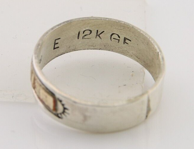 Navajo Handmade Ring 925 Silver & Gold Artist Signed E C.80's