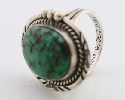 Navajo Ring 925 Silver Green Turquoise Signed William Denetdale 6.75 C.80's