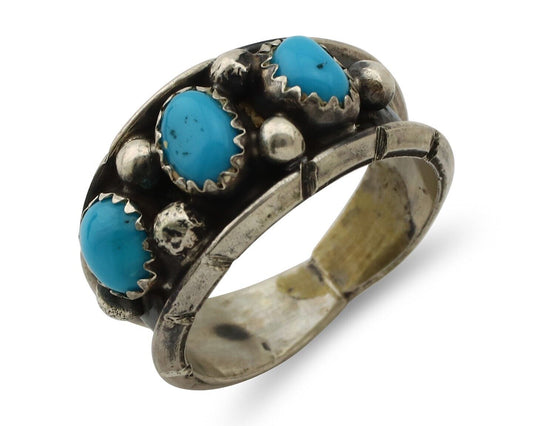 Navajo Ring 925 Silver Sleeping Beauty Turquoise Artist Signed JL C.80's