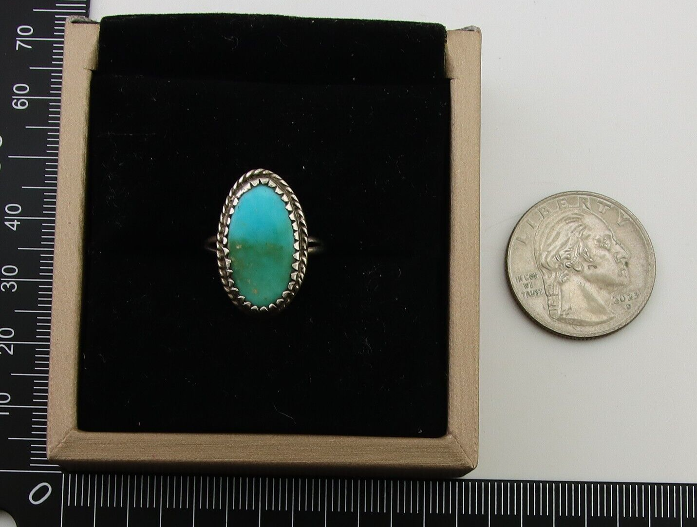 Navajo Ring 925 Sterling Silver Natural Turquoise Native American Artist C.80's