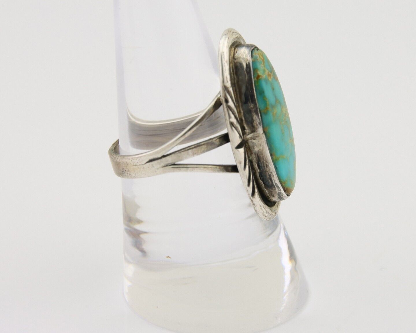 Navajo Ring 925 Silver Nevada Blue Turquoise Signed MC C.80's