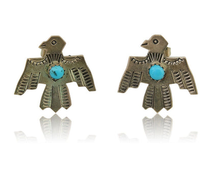 Navajo Thunderbird Earrings 925 Silver Natural Turquoise Native Artist C.80's