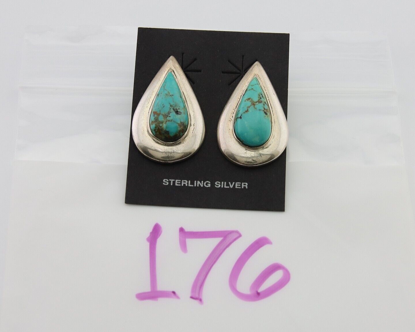 Navajo Dangle Earrings 925 Silver Natural Turquoise Signed Thomas Charay C.1988