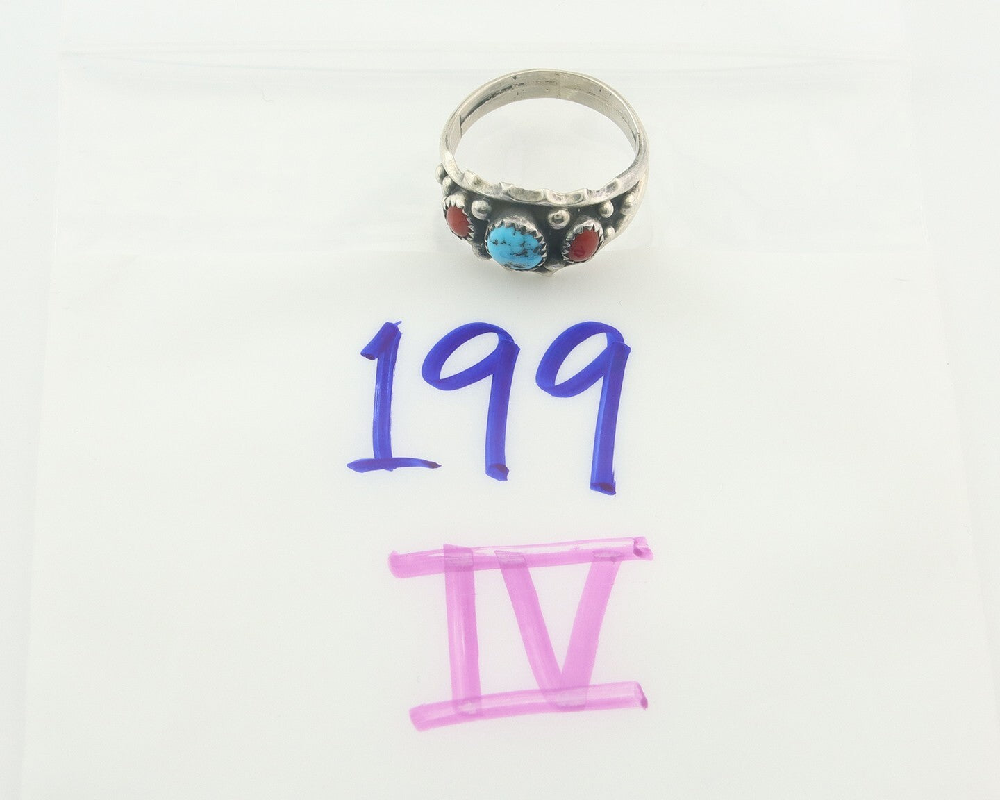 Men Navajo Ring 925 Sterling Natural Coral & Turquoise Signed SC C.80's Sz 11.75