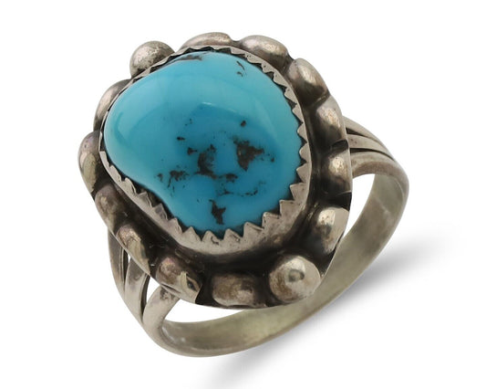 Navajo Ring 925 Silver Sleeping Beauty Turquoise Artist Signed SC C.80's