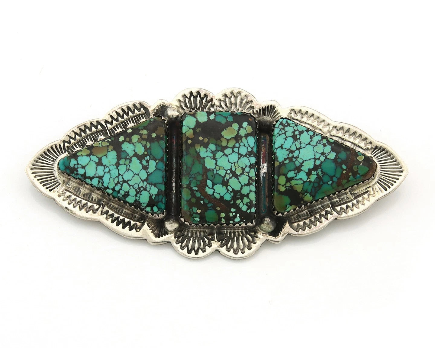 Navajo Handmade Pin Sterling Silver Turquoise Vintage Artist Signed GB