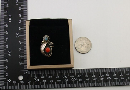 Navajo Handmade Ring 925 Silver Turquoise & Coral Native Artist C.80's