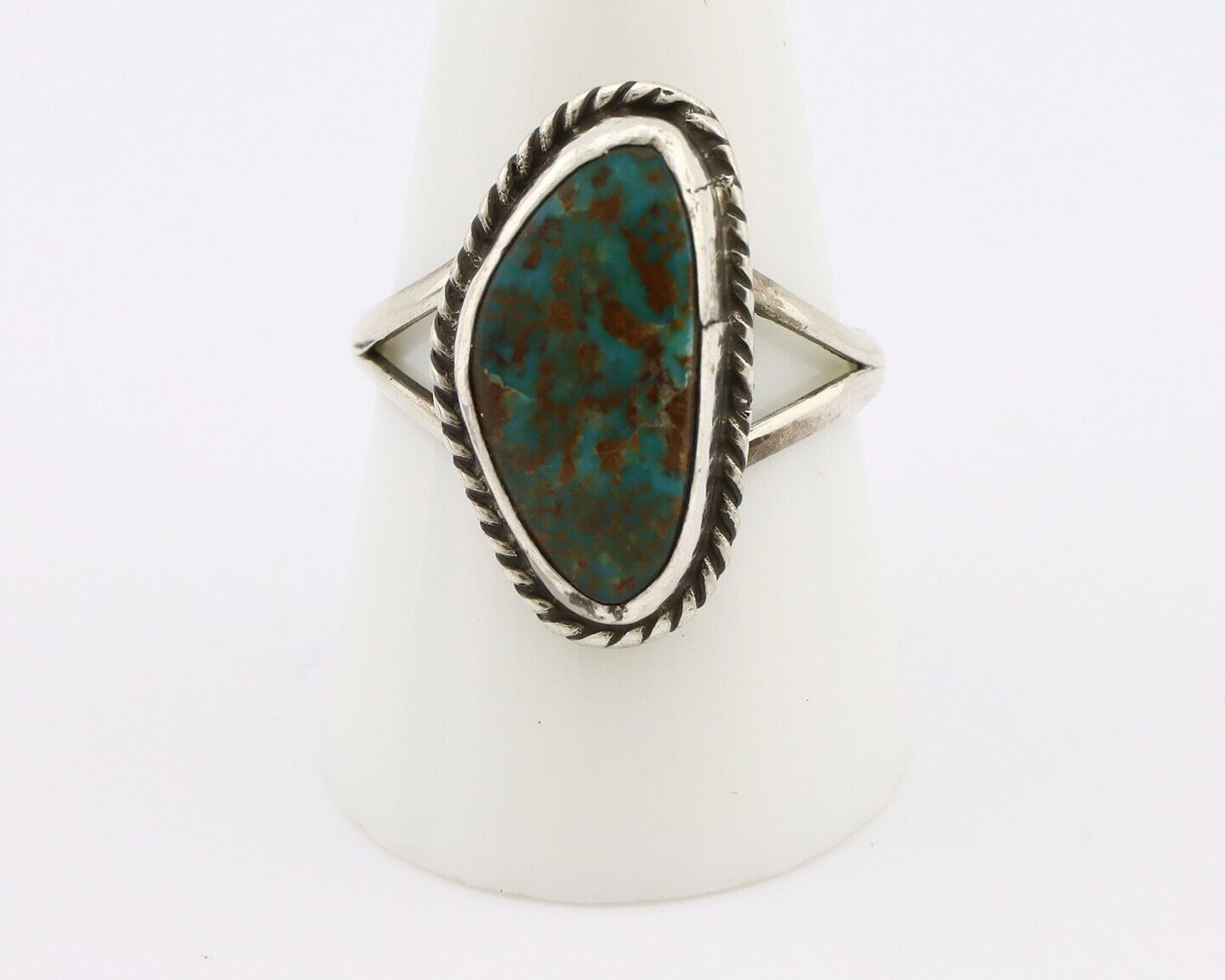 Navajo Ring 925 Silver Natural Turquoise Artist Signed Rabbit Stick C.80's