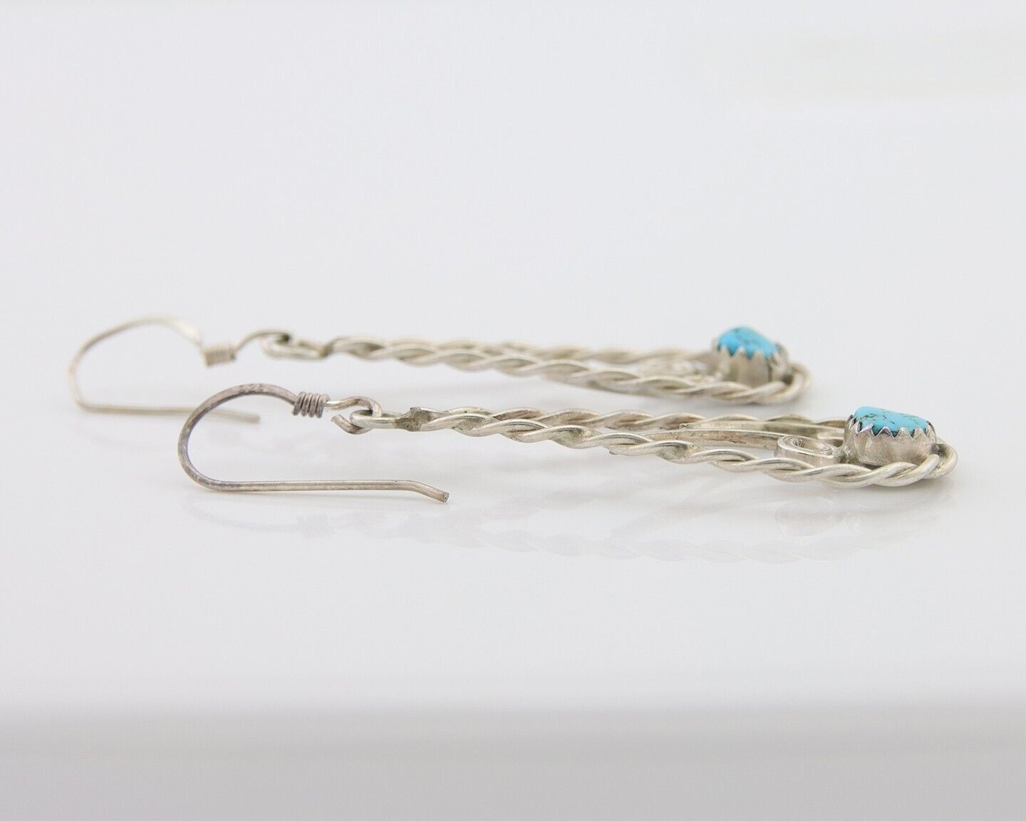 Navajo Dangle Earrings 925 Silver Natural Turquoise Artist Signed JB C.80's