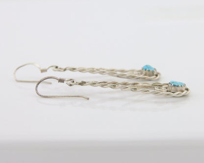 Navajo Dangle Earrings 925 Silver Natural Turquoise Artist Signed JB C.80's