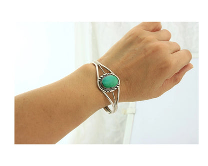 Navajo Cuff Bracelet 925 Sterling Silver Turquoise Vintage Handmade