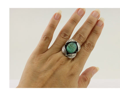 Navajo Ring 925 Silver Natural Turquoise Native American Artist C.80's