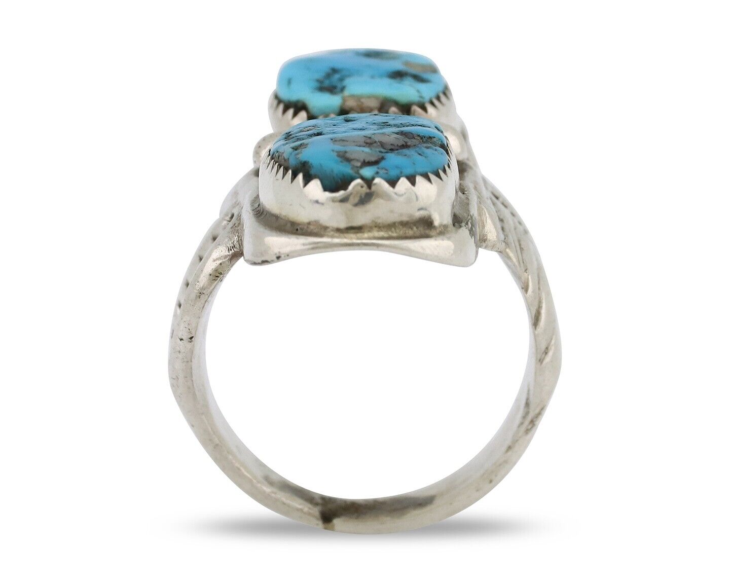 Navajo Ring 925 Silver Natural Blue Turquoise Artist Signed R C.80's