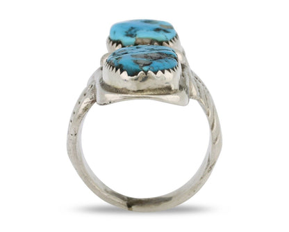 Navajo Ring 925 Silver Natural Blue Turquoise Artist Signed R C.80's