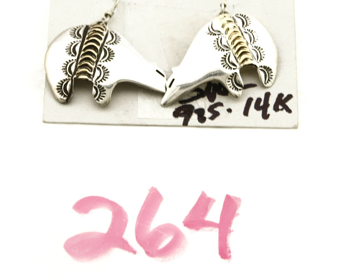 Navajo Dangle Earrings 925 Silver & 14k Solid Gold Spirit Bear Artist RT