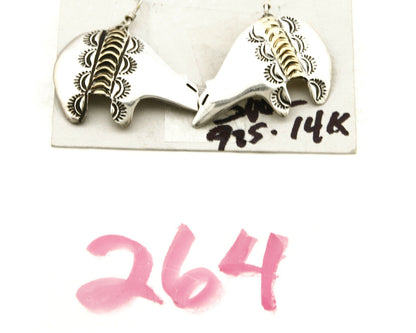 Navajo Dangle Earrings 925 Silver & 14k Solid Gold Spirit Bear Artist RT