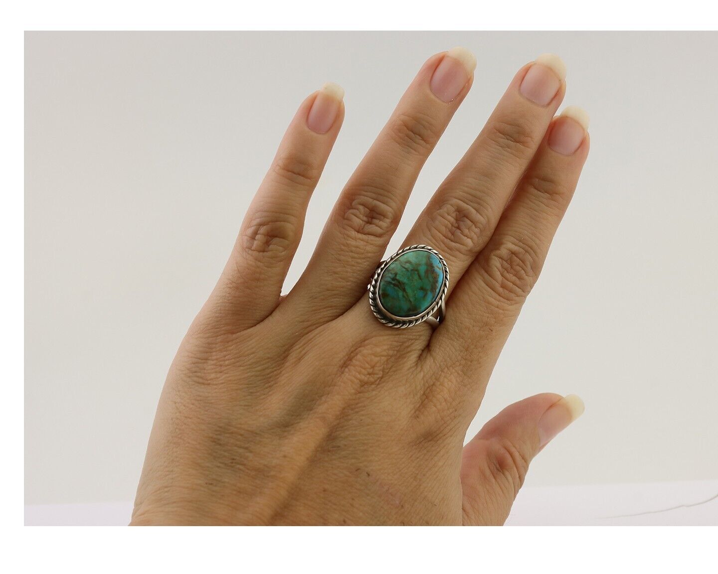 Navajo Ring 925 Silver Kingman Turquoise Native American Artist C.80's