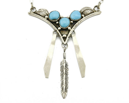 Navajo Signed S Natural Powder Blue Turquoise .925 SOLID Silver Necklace