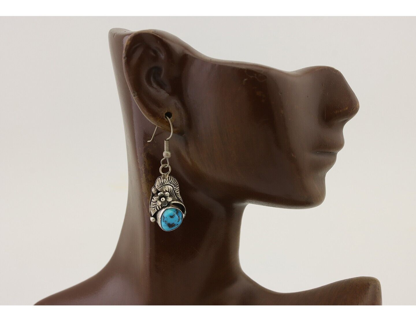 Navajo Handmade Earrings 925 Silver Natural Turquoise Native Artist C.80's