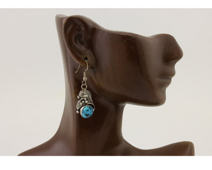 Navajo Handmade Earrings 925 Silver Natural Turquoise Native Artist C.80's