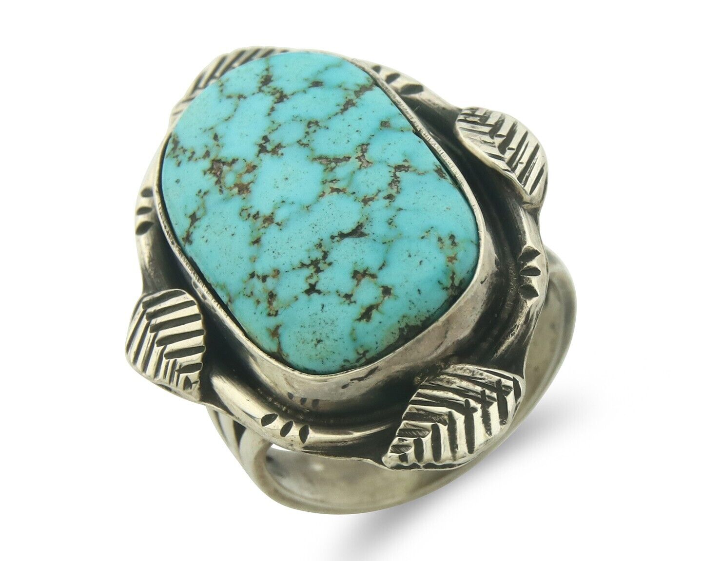 Navajo Ring 925 Sterling Natural Blue Turquoise Native Artist C.80's Size 7.25