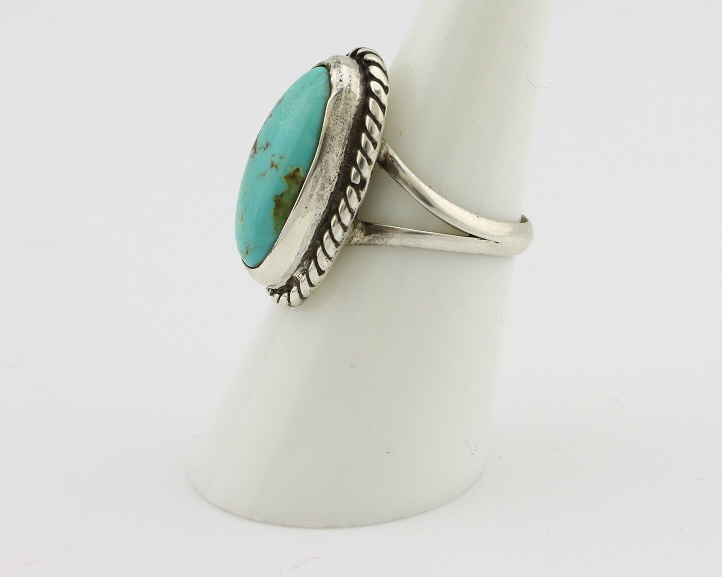 Navajo Ring 925 Silver Kingman Turquoise Native American Artist C.80's