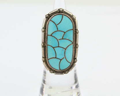 Navajo Ring 925 Silver Blue Turquoise Signed CL Haloo C.90's
