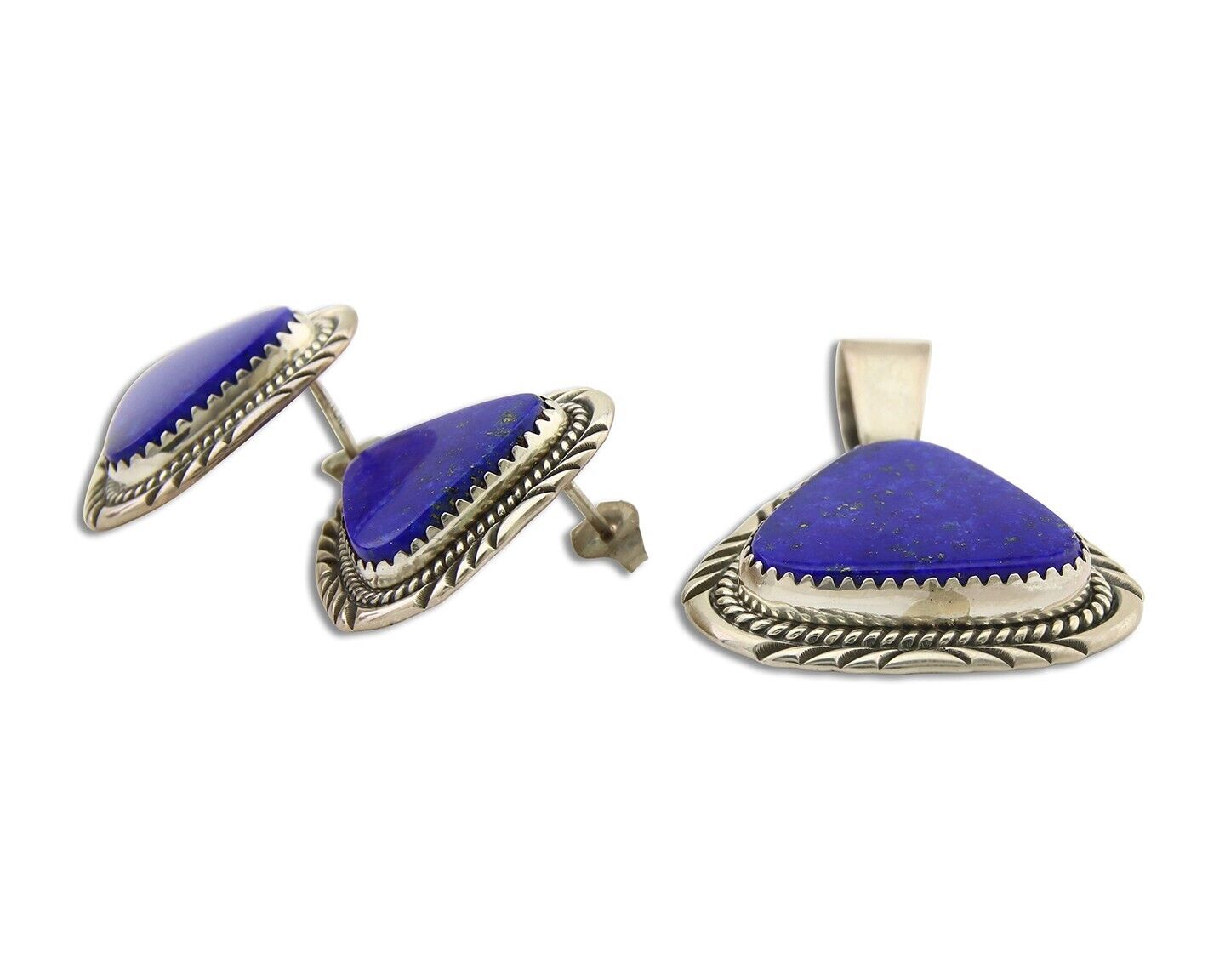 Navajo Pendant Earring Set 925 Silver Lapis Lazuli Signed William Denetdale C80s