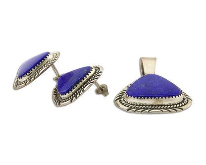 Navajo Pendant Earring Set 925 Silver Lapis Lazuli Signed William Denetdale C80s