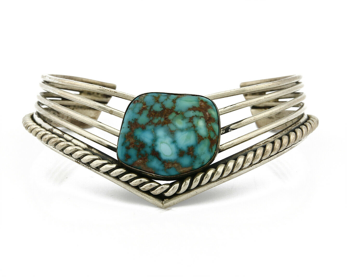 Navajo Handmade .925 SOLID Silver Natural Turquoise 5 Row Cuff Bracelet