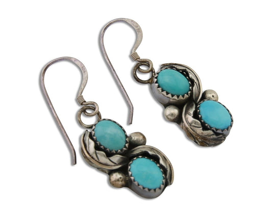 Navajo Dangle Earrings 925 Silver Natural Turquoise Native American Artist C80s