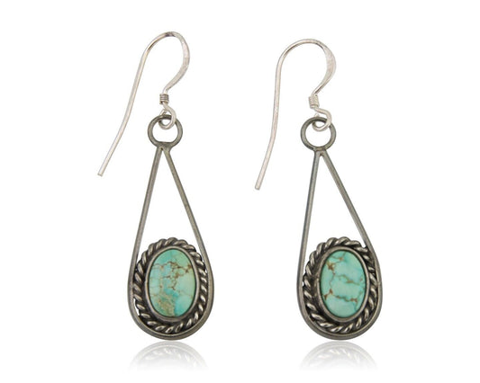 Navajo Dangle Earrings 925 Silver Natural Turquoise Native American Artist C.80s