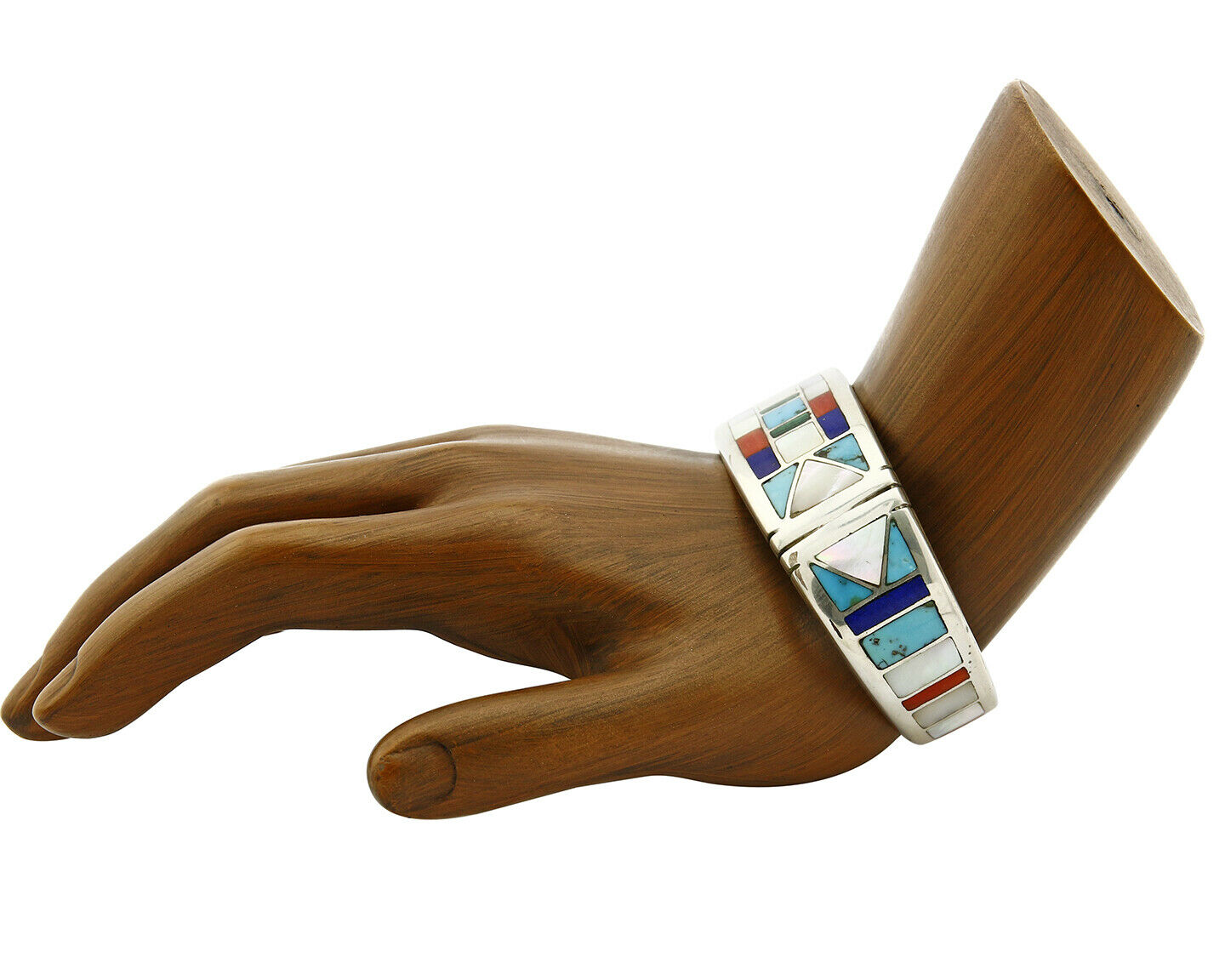 Early Artist David Freeland Inlaid Natural Gemstone .925 SOLID Silver Cuff