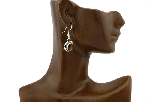 Navajo Hand Stamped Natural Mined Tigers Eye .925 SOLID Silver Stud Earrings