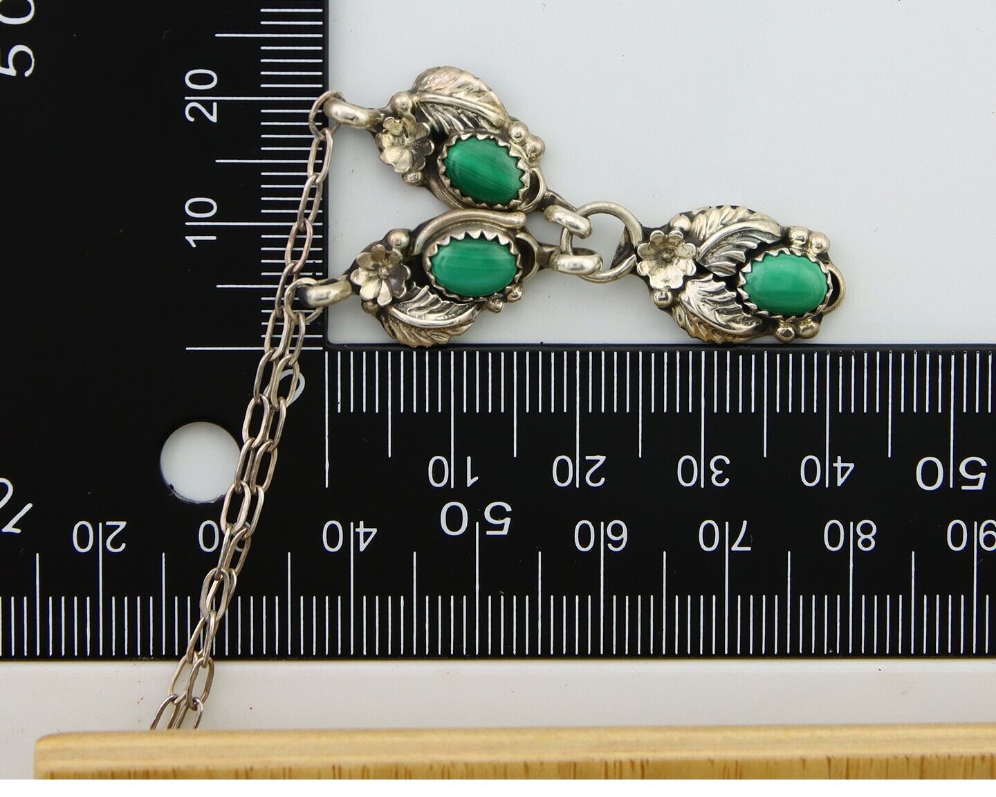 Navajo Necklace 925 Silver Natural Malchite Native American Signed SN C.80's