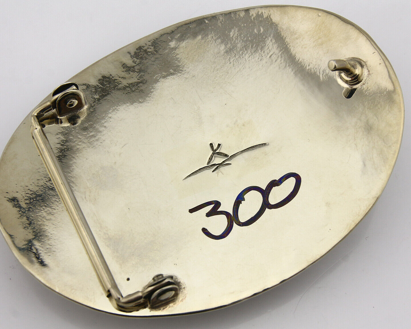 Navajo Handmade Belt Buckle .999 Nickle Silver Onyx Artist Signed Tipi C.80's