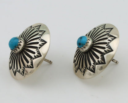 Navajo Hand Stamped Earrings 925 Silver Turquoise Native Artist C.80's