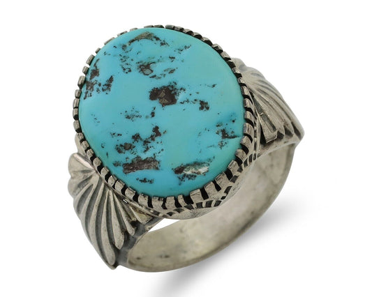 Navajo Ring 925 Silver Blue Sleeping Beauty Turquoise Artist Signed DK C.80's