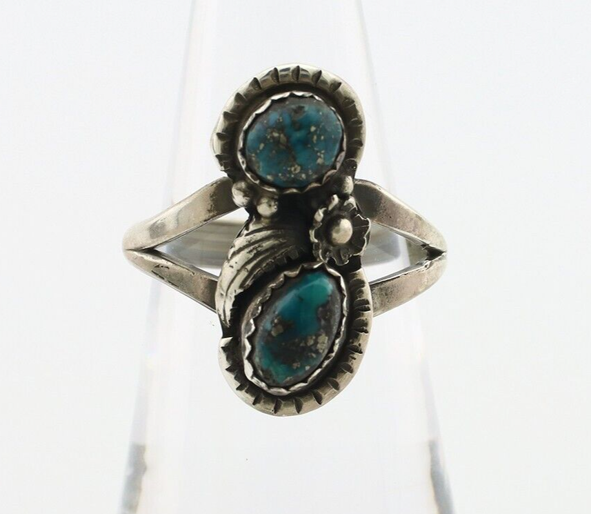 Navajo Ring 925 Silver Natural AAA Blue Morenci Turquoise Signed Tom Willeto C80