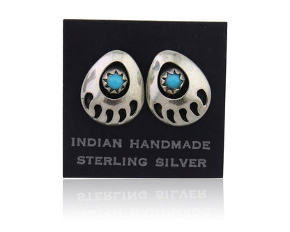 Navajo Paw Earrings 925 Silver Turquoise Native American Artist C.80's