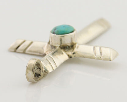 Navajo Sand Cast Cross Pendant 925 Silver Turquoise Artist Signed J Yazzie C.80s
