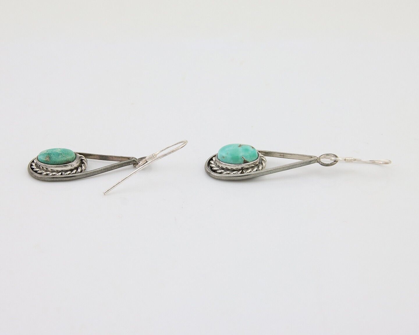 Navajo Dangle Earrings 925 Silver Natural Turquoise Native American Artist C.80s