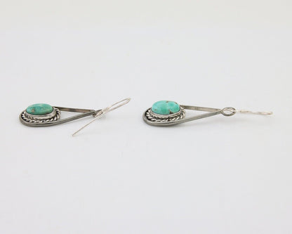Navajo Dangle Earrings 925 Silver Natural Turquoise Native American Artist C.80s