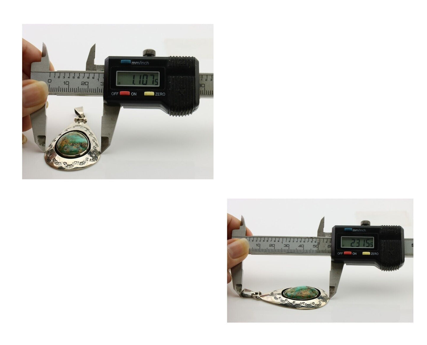 Navajo Pendant 925 Silver Green Turquoise Artist Signed MC C.80's