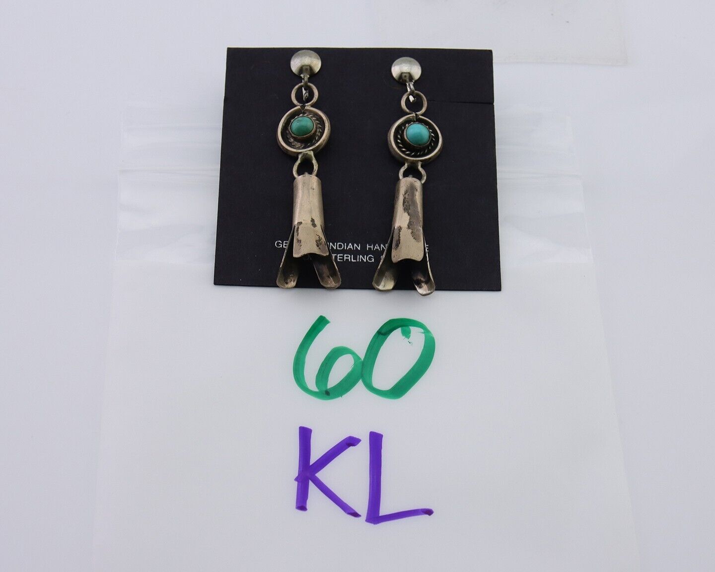 Navajo Paw Earrings 925 Silver Blue Turquoise Native American Artist C.80's