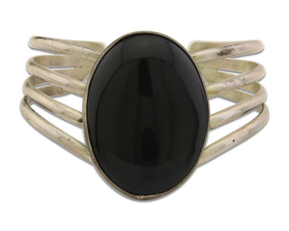 Navajo Bracelet 925 Silver Natural Onyx Cuff Native American Artist C.80's