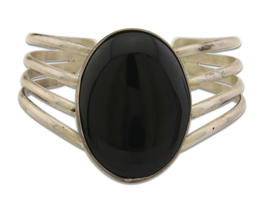 Navajo Bracelet 925 Silver Natural Onyx Cuff Native American Artist C.80's