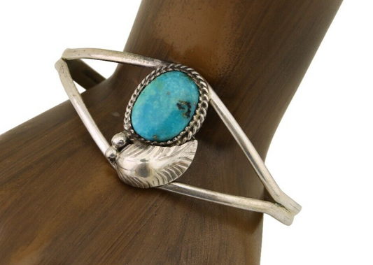 Navajo Hand Stamped Cuff Bracelet Turquoise 925 Silver Native American Artist