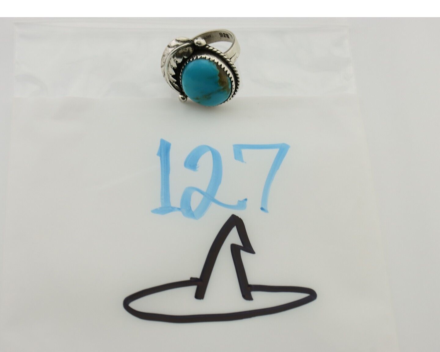 Navajo Ring 925 Silver Natural Blue Turquoise Native American Artist C.80's