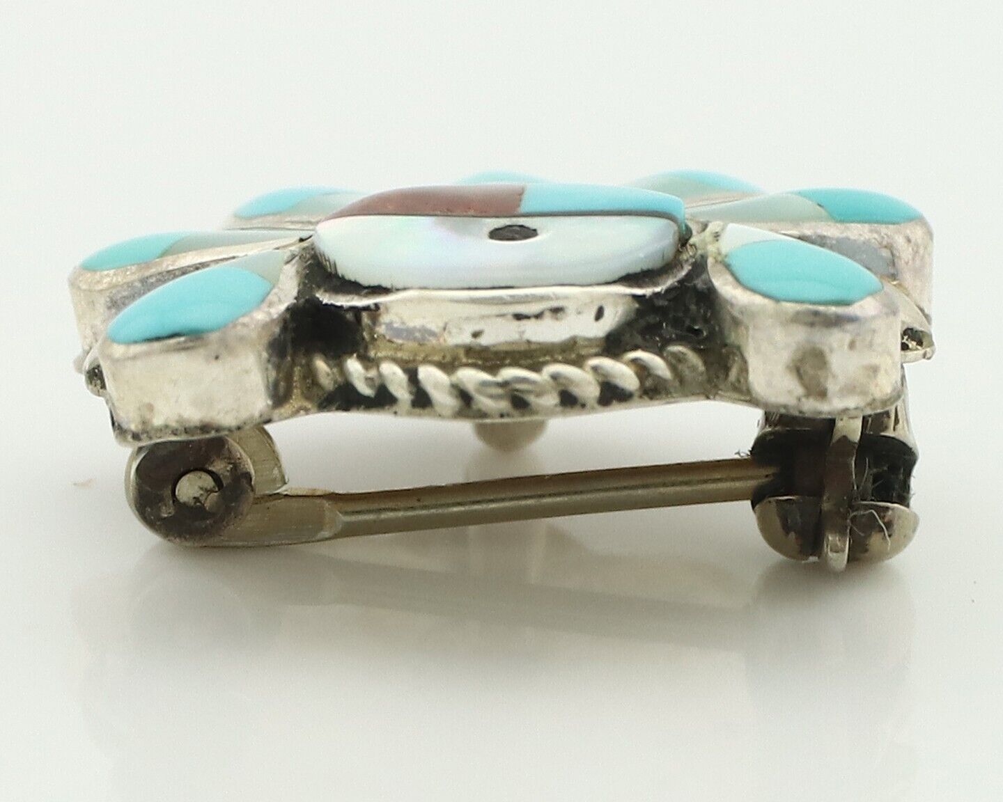 Zuni Pin Pendant .925 Silver Natural Gemstone Native American Artist C.80's